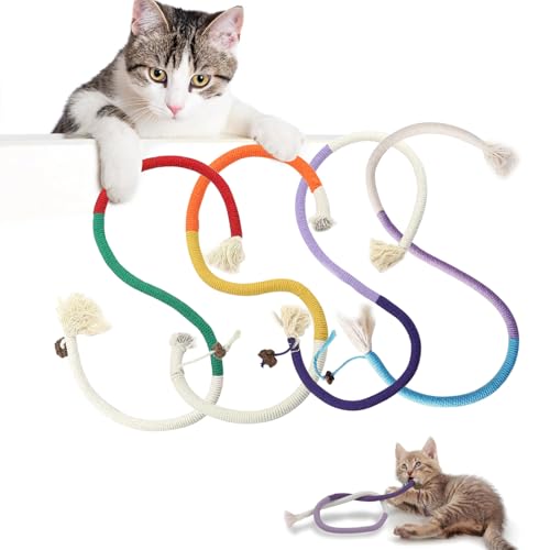 Katze Seil Spielzeug 4 Stück Katzenminze Spielzeug Beißseil Interaktives Beißseil Katze kauen Seil mit Silvervine Obst Katzenspielzeug Beißseil 70 cm interaktives Kauseil，für Zahnpflege von Katzen von PacuM