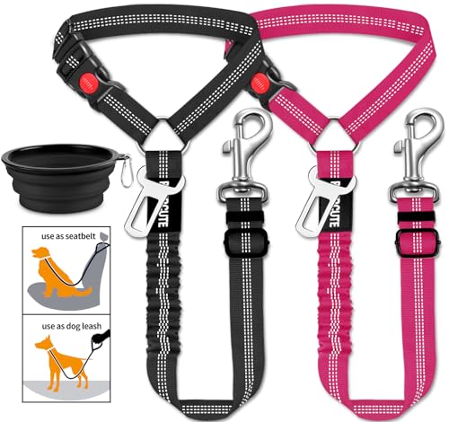 3 Stück Set Hund Auto Sicherheitsgurt Kopfstütze Verstellbar mit Elastisch Bungee Puffer Langlebig Kopfstütze Haustier Sicherheitsgurt Hund Auto Sicherheitsgeschirr Zurückhaltung von Paercute