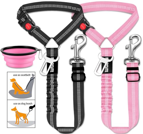 3-teiliges Set Hunde-Sicherheitsgurt einziehbare Hunde-Auto-Sicherheitsgurte verstellbarer Haustier-Sicherheitsgurt für Fahrzeug-Kopfstützen-Fixierung, verstellbar, elastisch, langlebig von Paercute