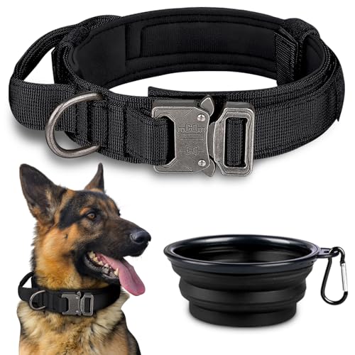 Hundehalsband, taktisches Hundehalsband, verstellbares Militär-Training, Nylon-Hundehalsband mit Kontrollgriff und Schwermetallschnalle für mittelgroße und große Hunde von Paercute