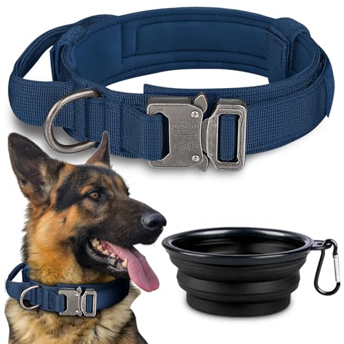 Hundehalsband, taktisches Hundehalsband, verstellbares Militär-Training, Nylon-Hundehalsband mit Kontrollgriff und Schwermetallschnalle für mittelgroße und große Hunde von Paercute