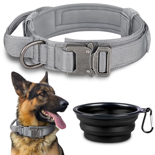 Hundehalsband, taktisches Hundehalsband, verstellbares Militär-Training, Nylon-Hundehalsband mit Kontrollgriff und Schwermetallschnalle für mittelgroße und große Hunde von Paercute