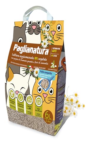 Katzenstreu Paglianatura Kamille, 2,4 kg/6 l, klumpend, natürlich, parfümiert, langanhaltende Geruchskontrolle von Paglianatura