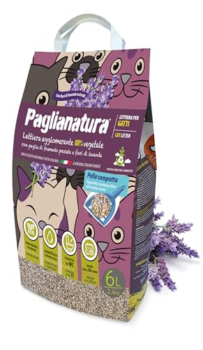 Katzenstreu Paglianatura Lavendel, 2,4 kg/6 l, klumpend, natürlich, parfümiert, langanhaltende Geruchskontrolle von Paglianatura