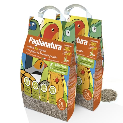 Natürliches Bioaktives Katzenstreu für Vögel und Reptilien – Set mit 2 Stück, 2,4 kg/6 l – saugfähig, geruchshemmend und biologisch abbaubar von Paglianatura