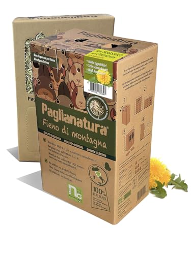 Paglianatura Bergheu-Spender mit Löwenzahn | 100% natürlich, reich an Ballaststoffen | Futter für Kaninchen, Nager und Kleintiere | gesunde und ausgewogene Ernährung von Paglianatura