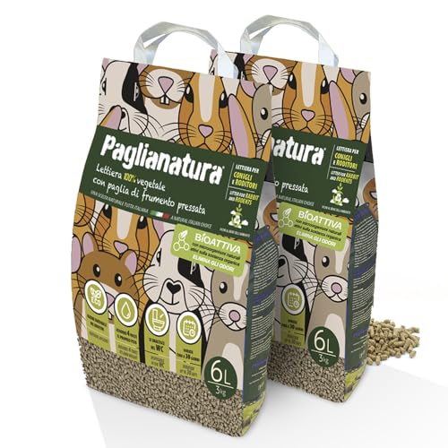 Paglianatura Kit 2 Stück – Paglianatura Bioaktives Katzenstreu für Nager aus Pellet, 6 mm, natürlich und umweltfreundlich, hohe Saugfähigkeit, 3 kg/6 Liter von Paglianatura