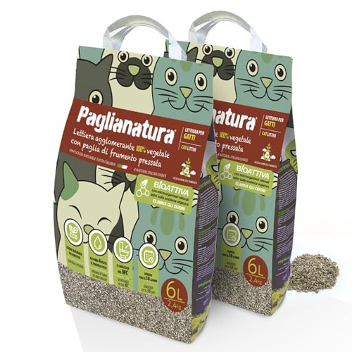 Paglianatura Set 2 Stück – Bioaktive Katzenstreu, 100 % natürlich und kompostierbar, super saugfähig und geruchshemmend, 2,4 kg / 6 Liter von Paglianatura