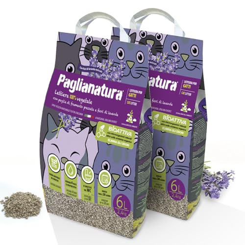 Paglianatura Set 2 Stück – Bioaktive Katzenstreu mit Lavendel, 100 % natürlich und kompostierbar, super saugfähig und geruchshemmend, 2,4 kg / 6 Liter von Paglianatura