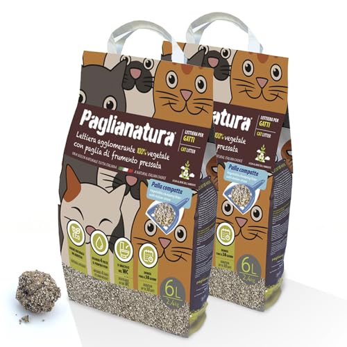 Paglianatura Set 2 Stück Katzenstreu, natürlich, klumpend, 4 kg / 6 l – super saugfähig, umweltfreundlich und leicht zu reinigen von Paglianatura