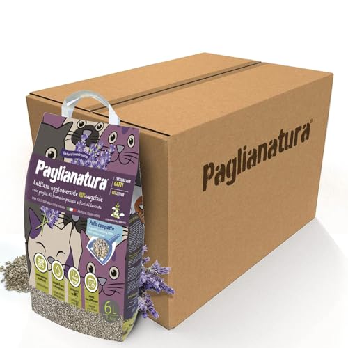 Paglianatura Set 6 Stück Katzenstreu Lavendel Klumpend 2,4 kg / 6 l - frischer Lavendelduft, hohe Saugfähigkeit, umweltfreundlich und leicht zu reinigen von Paglianatura