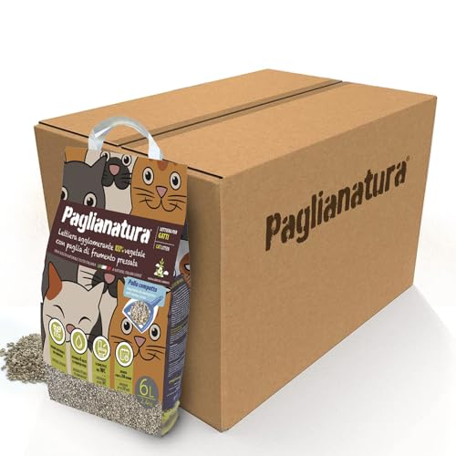 Paglianatura Set 6 Stück natürliche klumpende Katzenstreu 2,4 kg / 6 l – hohe Saugfähigkeit, umweltfreundlich, geruchlos, leicht zu reinigen von Paglianatura