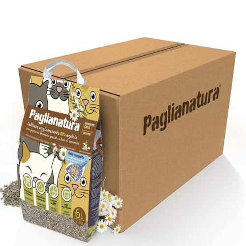 Paglianatura Set mit 6 Stück, Katzenstreu, Kamille, klumpend, sehr saugfähig, natürliche Geruchskontrolle, biologisch abbaubar, ideal für Katzen von Paglianatura