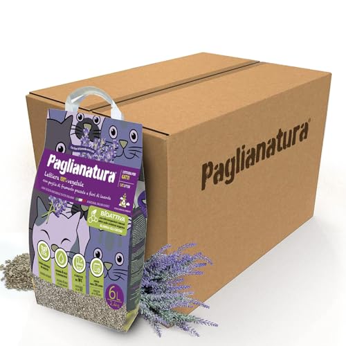 Paglianatura Set mit 6 Stück – Bioaktive Katzenstreu mit Lavendel, 100 % natürlich und kompostierbar, super saugfähig und geruchshemmend, 2,4 kg / 6 Liter von Paglianatura