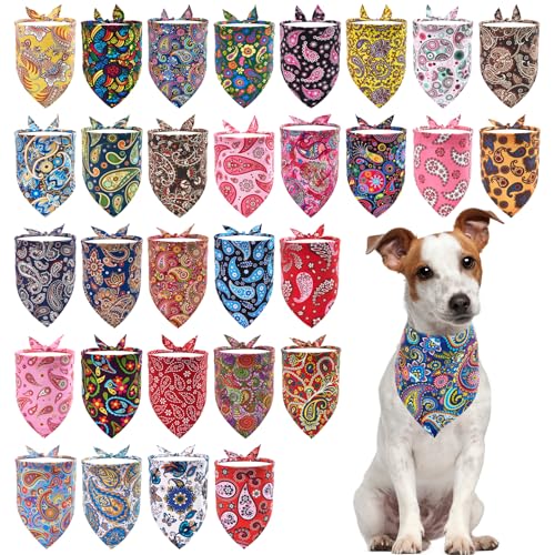 Pai Sence Bandanas mit Paisleymuster, für Hunde und Katzen, Polyester-Druck, einseitig, für kleine und mittelgroße Hunde, wendbar, Dreieckstuch, für Mädchen und Jungen, Größe M, 30 Stück von Pai Sence