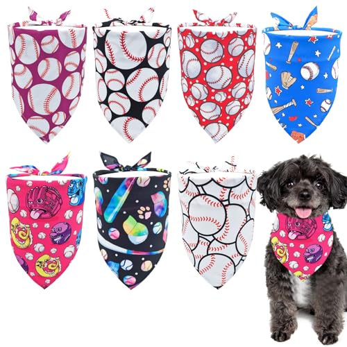 Pai Sence Baseball-Hundehalstücher für kleine Hunde, Rassen und Katzen, 45,7 cm, Baseball-Sport-Bandanas für Welpen, Baseball-Bandanas für Hunde, Haustiere, Fellpflege-Zubehör, S, 7 Stück von Pai Sence