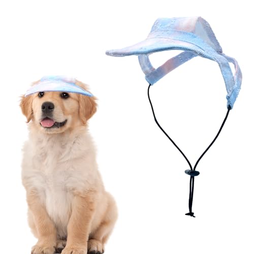 Pai Sence Baseballkappe für Hunde mit Ohrlöchern, Batikfärbung, Herzen, Sonnenhut für kleine Hunde, verstellbar, Outdoor-Sport, Sonnenhaube mit Kordelzug, Blau von Pai Sence