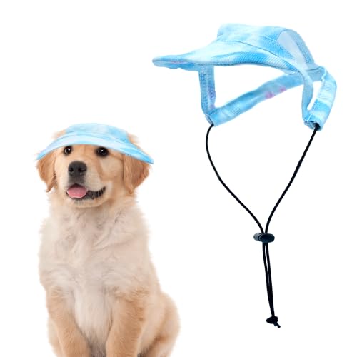 Pai Sence Baseballkappe für Hunde mit Ohrlöchern, Batikfärbung, Herzen, Sonnenhut für kleine Hunde, verstellbar, Outdoor-Sport, Sonnenhaube mit Kordelzug, Blau von Pai Sence