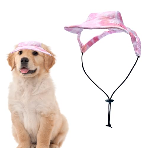 Pai Sence Baseballkappe für kleine Hunderassen, Batik-Herzen, rosa Hunde-Sonnenhut mit Ohrlöchern, verstellbar, Outdoor-Sport, Hundevisier mit Kordelzug, Größe S von Pai Sence