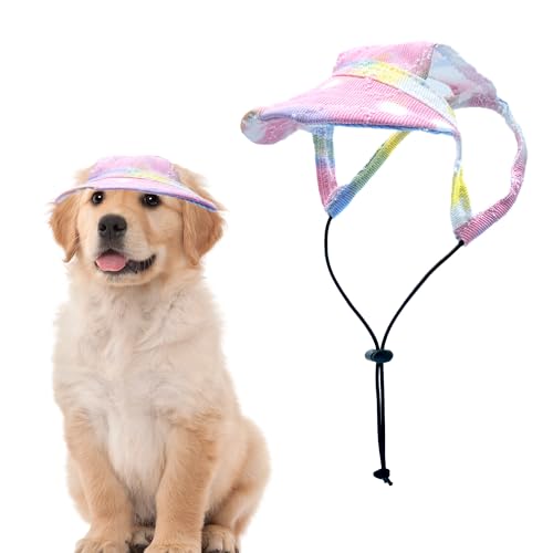 Pai Sence Baseballkappe für Hunde mit Ohrlöchern, Batikfärbung, Herzen, Sonnenhut für kleine Hunde, verstellbar, Outdoor-Sport, Sonnenhaube mit Kordelzug, Rosa von Pai Sence