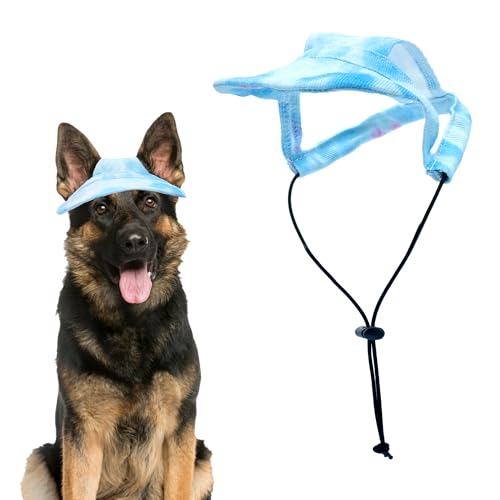 Pai Sence Hunde-Sonnenhut für kleine Hunde, Batik-Herzen, Baseballkappe mit Ohrlöchern, verstellbar, Outdoor-Sport, Sonnenhaube mit Kordelzug, Blau von Pai Sence