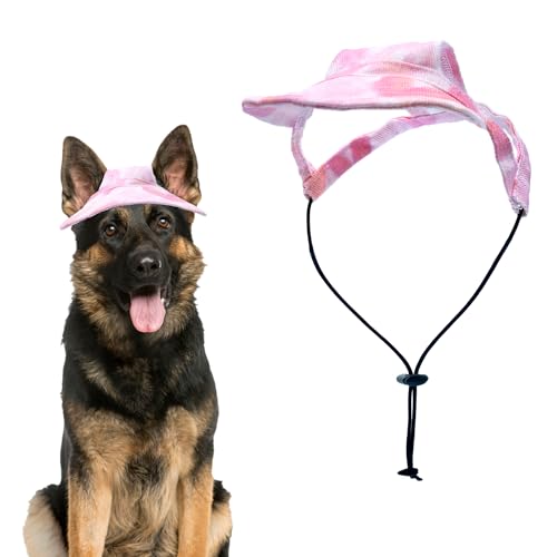 Pai Sence Hunde-Sonnenhut für kleine Hunde, Batik-Herzen, Baseballkappe mit Ohrlöchern, verstellbar, Outdoor-Sport, Sonnenhaube mit Kordelzug, Rosa von Pai Sence