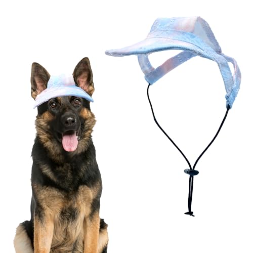 Pai Sence Hunde-Sonnenhut für kleine Hunde, Batikfärbung, Herzen, Baseballkappe mit Ohrlöchern, verstellbar, Outdoor-Sport, Sonnenhaube mit Kordelzug, Blau von Pai Sence