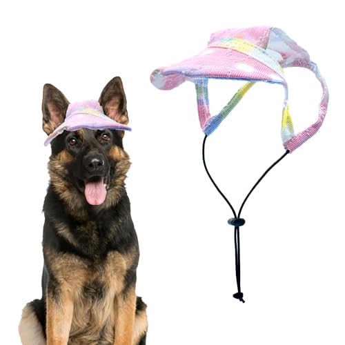 Pai Sence Hunde-Sonnenhut für kleine Hunde, Batikfärbung, Herzen, Baseballkappe mit Ohrlöchern, verstellbar, Outdoor-Sport, Sonnenhaube mit Kordelzug, Rosa von Pai Sence