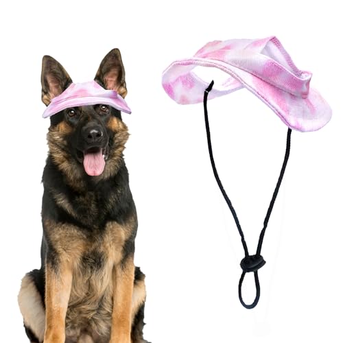 Pai Sence Hundehut mit Ohrlöchern, runde Krempe, Prinzessinnenhut für Hunde, Batikfärbung, Herzen, Sonnenschutz, Hundehaube, Rosa, Größe L von Pai Sence