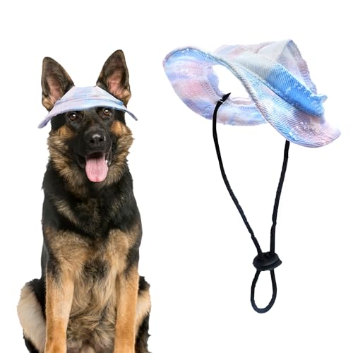 Pai Sence Hundehut mit Ohrlöchern, runde Krempe, Prinzessinnenhut für Hunde, Batikfärbung, Pierce Hearts Visierhut, Sonnenschutz, Hundehaube, Blau, Größe L von Pai Sence