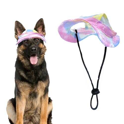 Pai Sence Hundehut mit Ohrlöchern, runde Krempe, Prinzessinnenhut für Hunde, Batikfärbung, Pierce Hearts Visierhut, Sonnenschutz, Hundehaube, Rosa, Größe L von Pai Sence