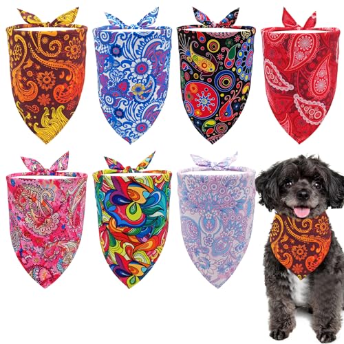 Pai Sence Paisley Hundehalstücher für kleine Hunde, Rassen und Katzen, 45,7 cm, Paisleymuster, Halstücher für Welpen, tägliche Party, Bandanas für Hunde, Haustiere, Fellpflege-Zubehör, S, 7 Stück von Pai Sence