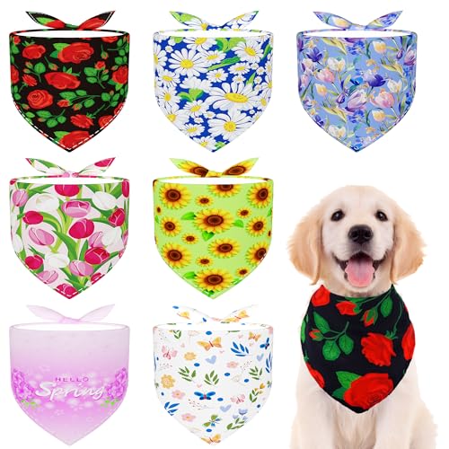 Pai Sence Spring Hundehalstücher für Hunde, verstellbar, für kleine und mittelgroße Hunde, 63,5 cm, Blumenmuster, Größe M, 7 Stück von Pai Sence