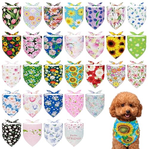 Pai Sence Spring Hundehalstücher für kleine Hunde, 30 Stück, verstellbar, Frühlings-Hundehalstücher, Größe 45,7 cm, Blumen-Hundehalstücher für Welpen, Katzen, Größe XS, Größe S von Pai Sence