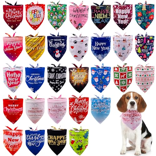 Pai Sence Weihnachten Urlaub Hund Bandanas in Bulk Happy New Year Haustier Dreieck Schal Einstellbare Hunde Weihnachten Outfit Kostüm Zubehör Hund Lätzchen für Kleine Mittlere Welpen Große Kätzchen von Pai Sence