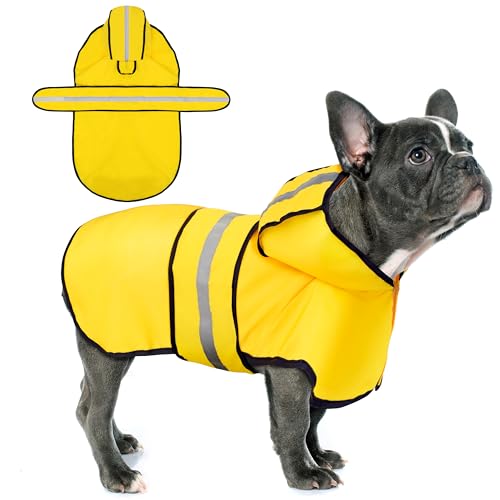 Paiaite Hunde-Regenmantel: Poncho mit Kapuze, strapazierfähige, wasserdichte Jacke mit reflektierenden Streifen, praktisches Loch für die Leine und verstellbare Passform, perfekt für kleine, von Paiaite