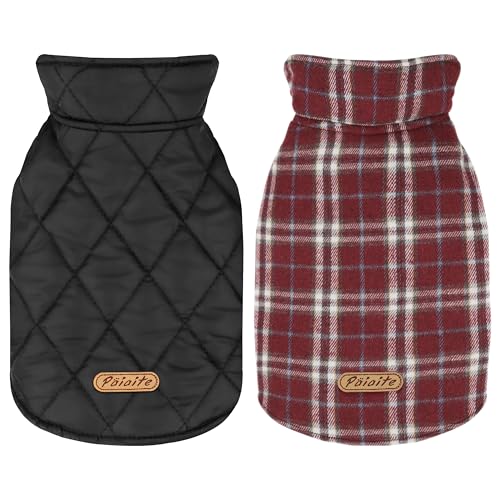 Wendbarer warmer Hundemantel mit Klettverschlüssen: britischer Stil, karierte Jacke für den Winter, gemütliche Kaltwetterweste für kleine, mittelgroße und große Hunde, ideal für Schnee und von Paiaite