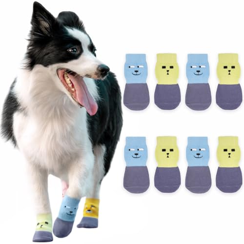 Paipeper 4 Paar rutschfeste Hundesocken, verhindert Lecken, Pfotenschutz, Traktionskontrolle für den Innenbereich, für kleine und mittelgroße Hunde (blau + grün-xs) von Paipeper