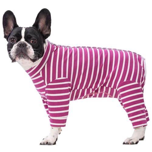 Paipeper Hunde-Operationsanzug für weibliche und männliche Welpen, langärmelig, verhindert Haarausfall und Lecken von Wunden, Hunde-Pyjama, Alternative zu E-Halsbändern (Rose Stripe-XL) von Paipeper