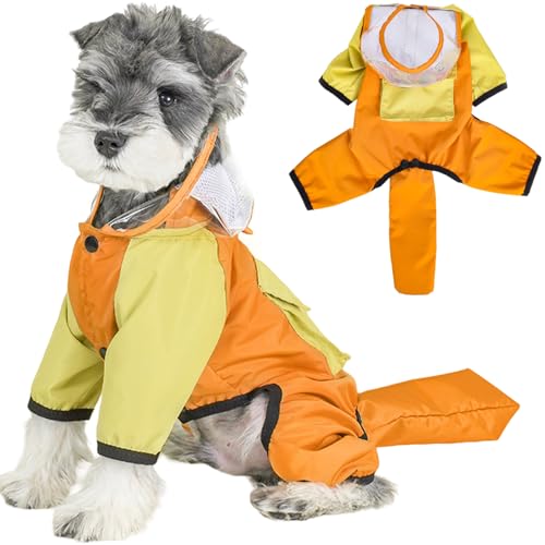 Paipeper Hunde-Regenmantel mit reflektierenden Streifen, atmungsaktiv, wasserdicht, leicht, für kleine und mittelgroße Hunde, Regenmantel mit Loch für die Leine (Orange-XL) von Paipeper