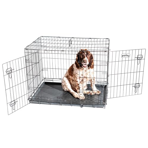 Paitsy Fortressoo Hundekäfig, Transportbox für mittelgroße Hunde, 90 x 60 x 67 cm, faltbar, 2 Türen, abnehmbare Platte, Verwendung im Innenbereich von Paitsy