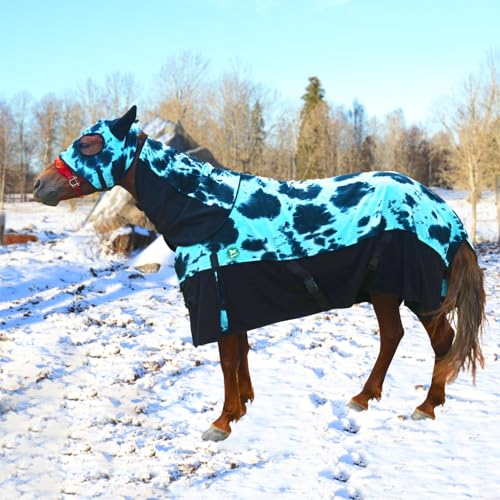 Pferde-Polar-Fleece-Kühldecke mit Hals- und Kopfbedeckung, 3-teiliges Set, leitet Feuchtigkeit ab, hält trocken, ideal für Pferde, die im Winter aktiv bleiben, 178 cm, Blau von Paloura