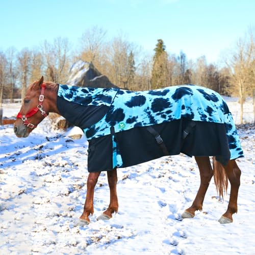 Pferde-Polarfleece-Kühldecke mit Halsabdeckung, 2-teiliges Set, leitet Feuchtigkeit ab, hält trocken, ideal für Pferde, die im Winter aktiv bleiben, 178 cm, Blau von Paloura