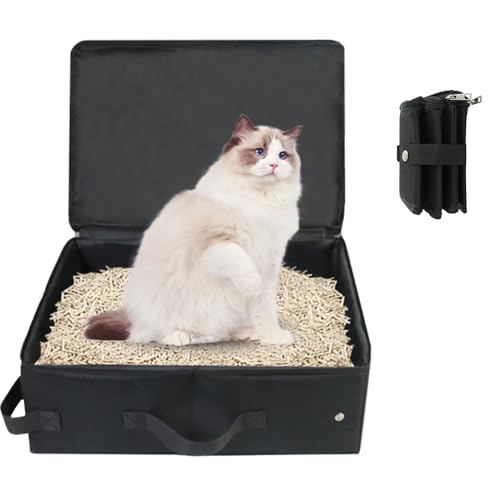 Palwin Faltbare Katzentoilette, Tragbare Katzentoilette wasserdichte Katzenklo Stoff Katzentoilette, mit Deckel und Griff Reise Katzenklo für Indoor Outdoor Park Zuhause Camping Reisen (Schwarz) von Palwin