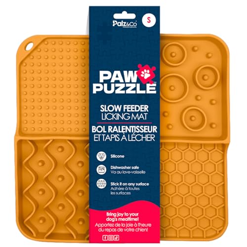 Palz&Co Paw Puzzles Silikonmatte für Hunde und Katzen, Premium-Leckpad zur Angstlinderung, klein, 20,3 x 20,3 cm, Orange von Palz&Co