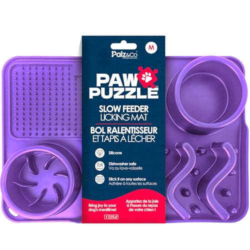 Palz&Co Paw Puzzles Silikonmatte für langsame Fütterung, für Hunde und Katzen, Trocken- und Nassfutter, mittelgroß, 30,5 x 20,3 cm, Violett von Palz&Co