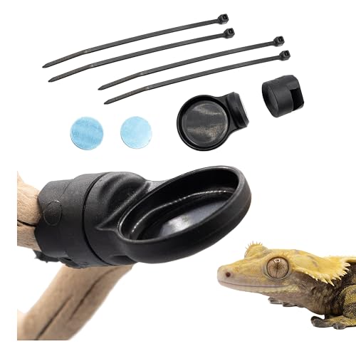 Pangea Microdish Kit für Gecko-Fütterung, winziger Wassernapf für Mikro-Geckos, Anoles und andere kleine Reptilien, Reißverschluss-Binde-Befestigung, Haustiernapf, 3,8 x 1,9 cm (S-Zweighalterung) von Pangea