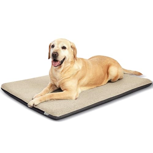 Panku Großes 91,4 cm großes Hundebett, Hundekäfig-Pad, langlebig, waschbar, wasserdicht, atmungsaktiv, Memory-Schaum, weich, für den Außenbereich, orthopädisches, beruhigendes Hundebett (Cremeweiß, 35 von Panku