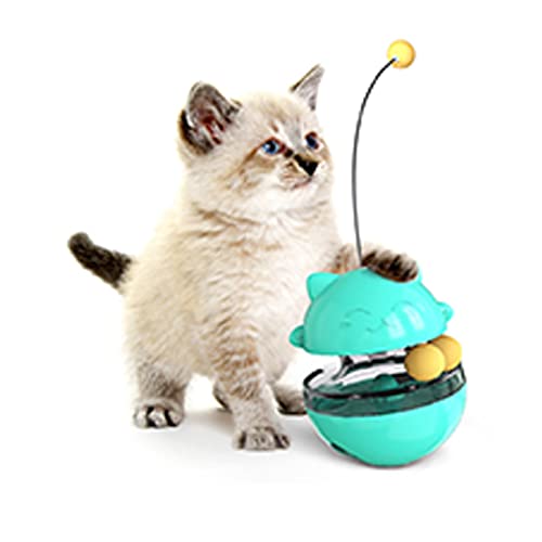 Panonw Cat Tumbler Treat Slow Feeder Ball Spielzeug, Cat Wand Teaser mit Cat Stick 3-in-1 Interaktives Katzenspielzeug Leckerlispender 360° Selbstdrehender Futterball Gesunder Sport für Kätzchen von Panonw