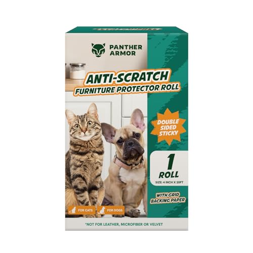 Panther Armor Cat Scratch Training Tape for Furniture, Stop Cats from Scratching Furniture, Sticky Cat Tapes, 4 in x 10 ft, Double-Sided Sticky, Effective for Couch Corners von Panther Armor